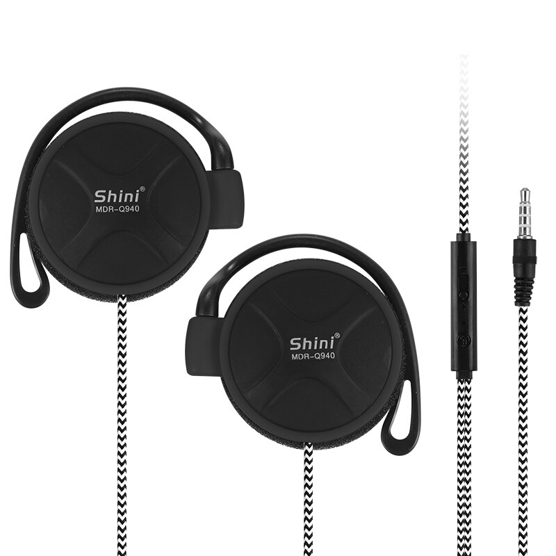 Shini-auriculares Q940 con conector tipo C, cascos deportivos de 3,5mm con gancho para la oreja para reproductor de música Mp3, ordenador y teléfono móvil,: black with Mic