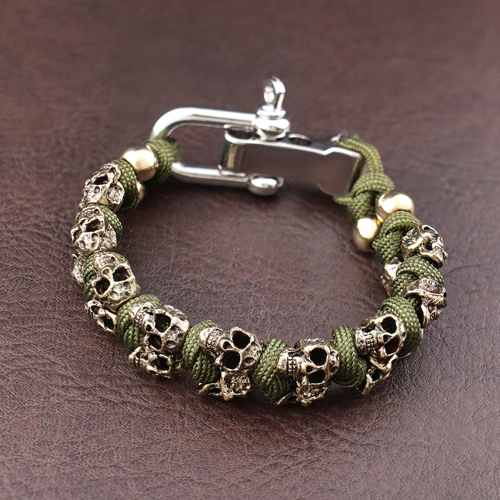 Pulsera tejida con calavera Vintage para hombre, brazaletes hechos a mano, brazaletes de Paracord de supervivencia al aire libre, pulseras ajustables Punk Hip Hop, joyería