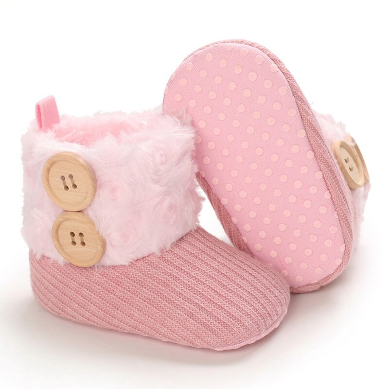 Baby Laarzen Mooie Warme Knoppen Baby Schoenen Zachte Slippers Leuke Schoenen Antislip Baby Warm Schoenen: Clear / 6-12M