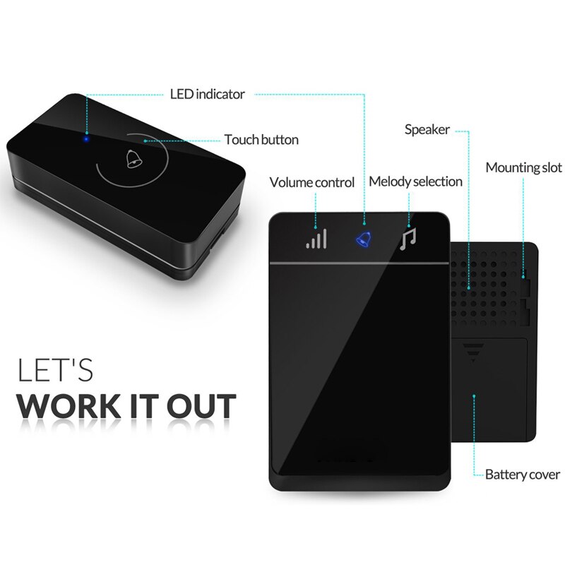 Wireless Touch Screen Music Doorbell Portable IP44 Waterproof Doorbell 52 Melody Chime 150M Range Home Security Door Bell Chime