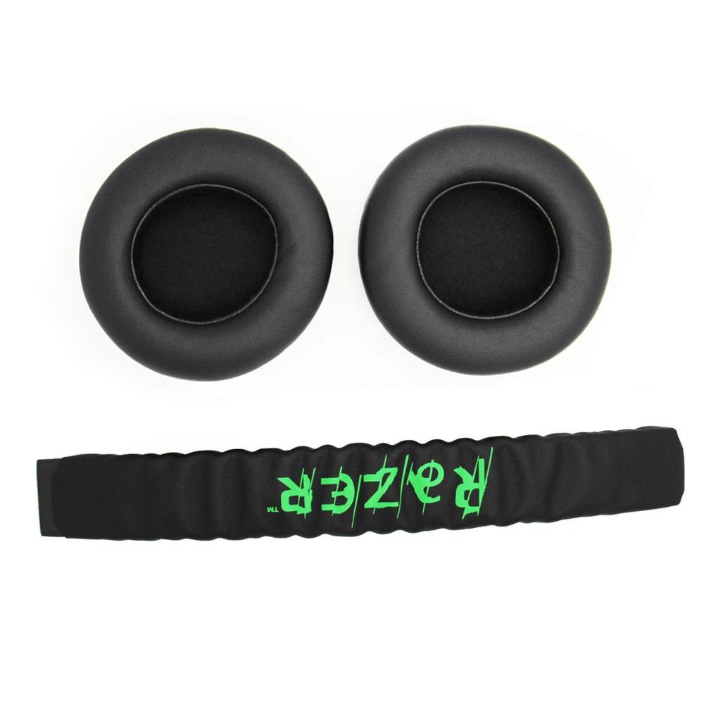 Fitma Replacement Top Headband plastic head band parts + Ear pads Cushion For Razer Kraken Pro 7.1 or Electra Gaming Headphones: Green or Black Set