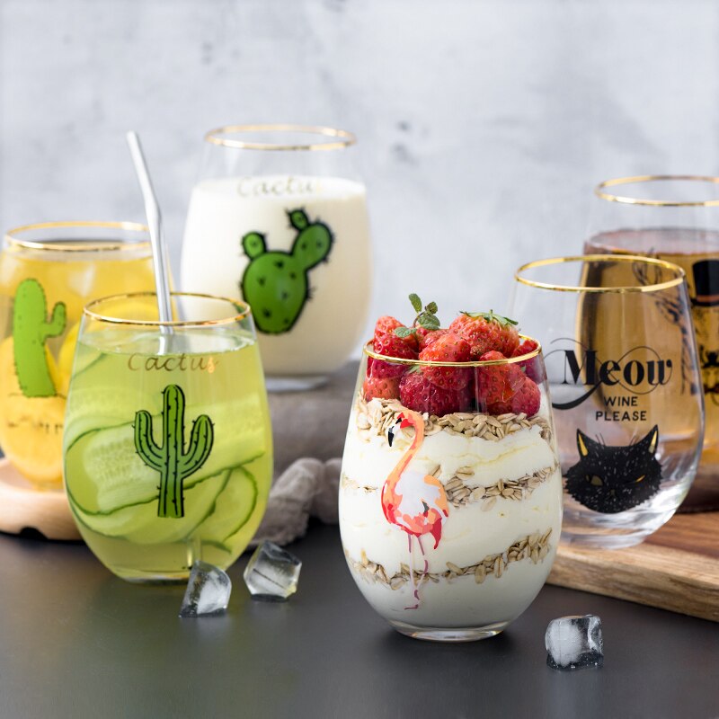 Creatieve Ei Wijnglas Flamingo Cactus Glazen Beker Transparant Vruchtensap Bier Cup Keuken Kantoor Melk Koffie Mok Drinkglas