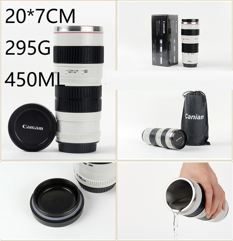 Kamera Objektiv Kaffee Becher Edelstahl Foto Isolierte Thermos Tasse Mit Deckel Fotograf SECHS Generation Emulation SLR Tasse: 1 Generation(Weiß)