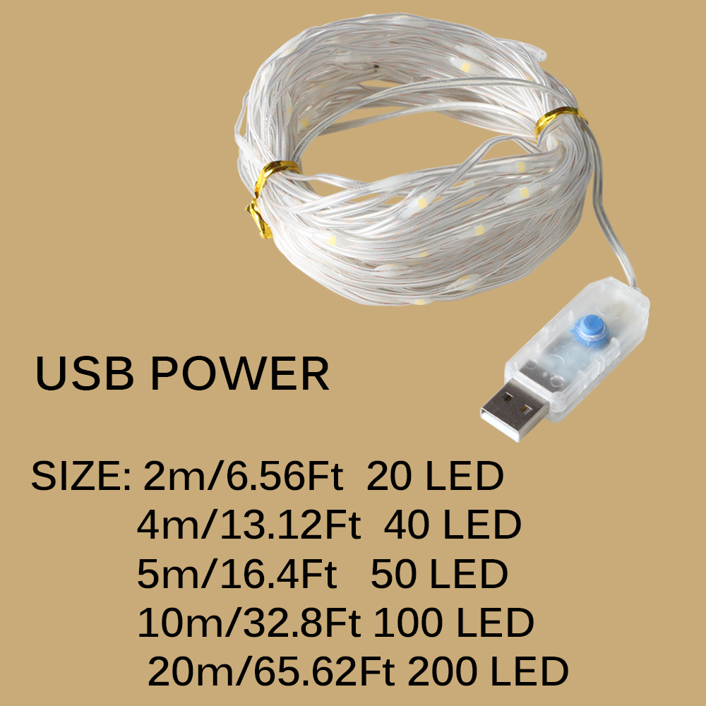 Guirnaldas de luces LED con alimentación USB, guirnalda navideña para Año , boda, , árbol, jardín, terraza, decoración de pared