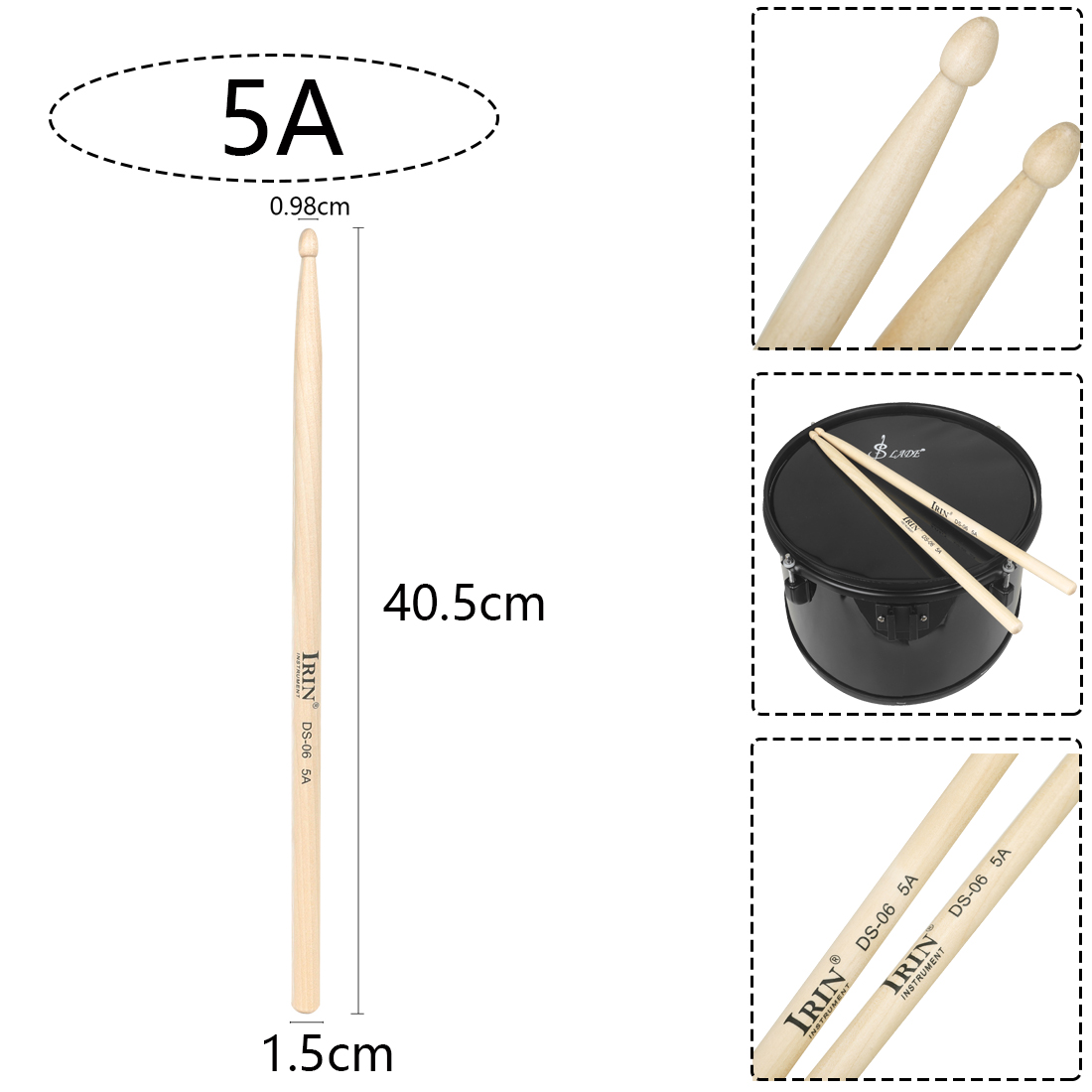 Baquetas de tambor IRIN 5A 7A, par de baquetas de arce, piezas de instrumentos musicales de percusión, accesorios de tambor resistentes de alta densidad: Plata