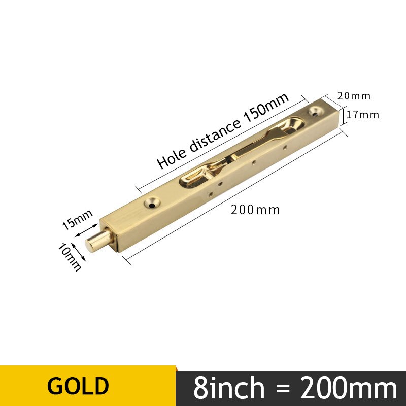 KAK 4/6/8/10 inch Stainless Steel Hidden Door Bolt Security Guard Door Latch Sliding Door Lock Bathroom Bolt Dust Proof Hardware: Gold 8inch