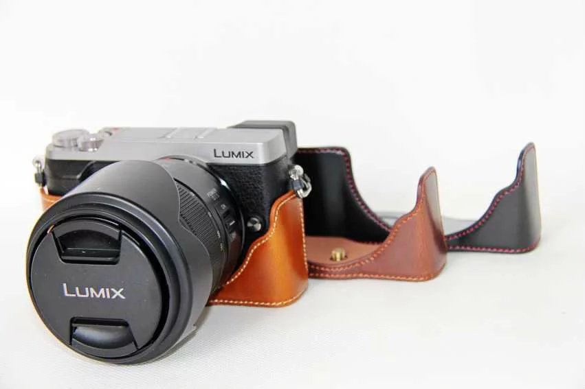 Funda de cuero Pu con apertura inferior para cámara Panasonic Lumix DMC-GX80 GX80 GX85, cubierta protectora de medio cuerpo, Base para cámara Panasonic Lumix DMC-GX85