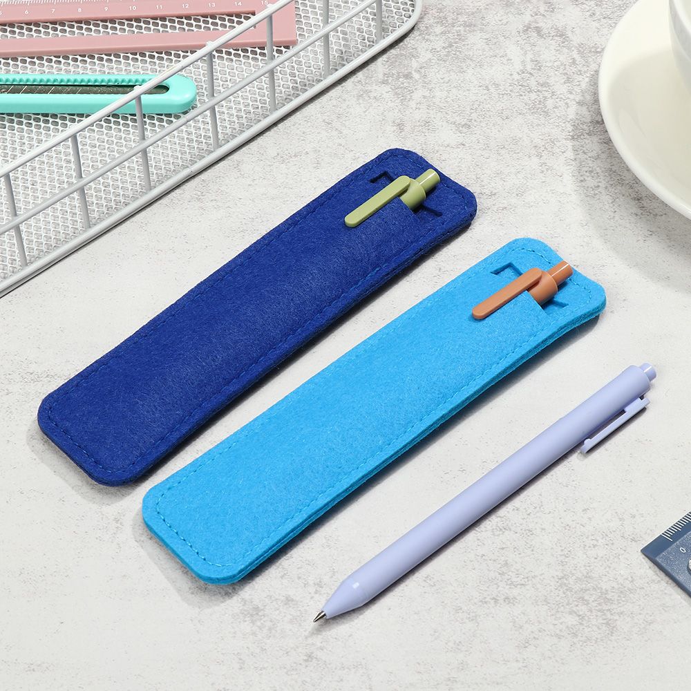 Pure Color Felt Pen Pouch Holder Single Hole Roller Ballpoint Fountain Pens Pencil Case Pen Bags School Office Stationery