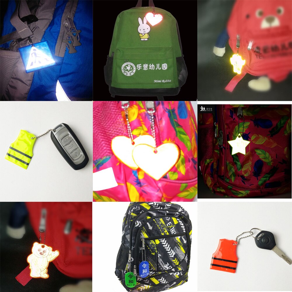 10Pcs Halloween bat Small Sequin Glitter Keychains Reflective bag Pendant Night Riding Walking Bike Reflector key ring
