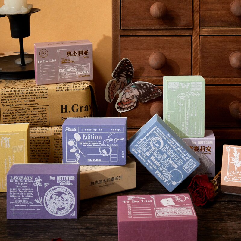 Timbres-poste anglais rétro en bois, arrière-plan pour Scrapbooking, carte faite à la main, bricolage, artisanat pour Album Photo