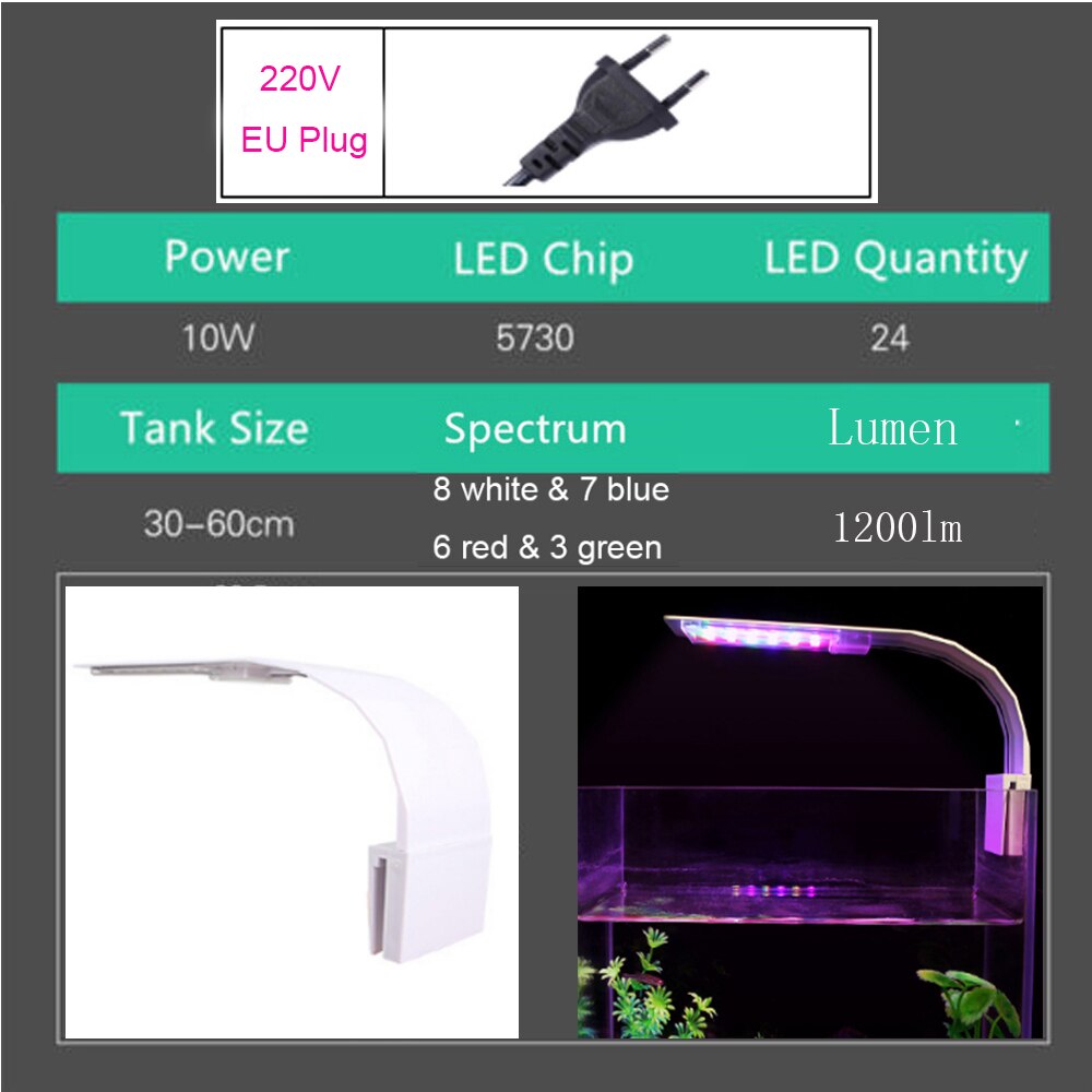 5W Aquarium Led Lighting Blue White Waterproof Clip-on LED Aquarium Plants Grow Lighting for Freshwater Fisk Tanks: M280-W EU Plug