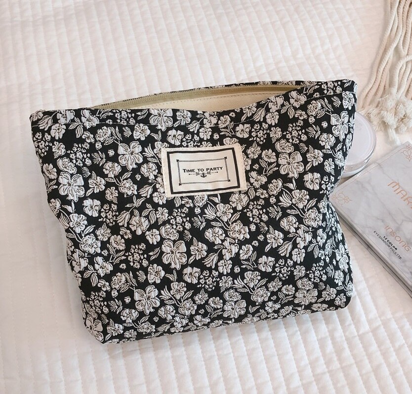 Sac à cosmétiques en tissu de coton à bulles, sac de maquillage pour femmes, organisateur de nécessaire, sacs de toilette de voyage, pochette à cosmétiques à fleurs, étui de beauté: Type F