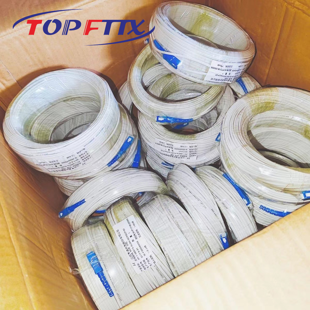 Cabo Óptico Interno FTTH de 10/20/30/50/80/100M, Patch Cord Monomodo de Núcleo Único SC/UPC, com Revestimento LSZH Branco e Preto