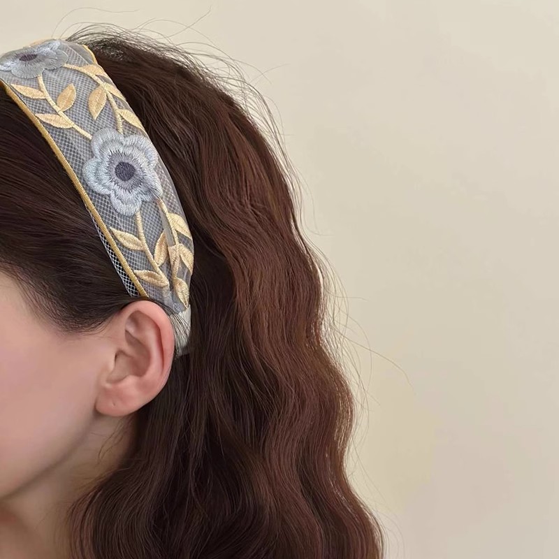 Elegante chiffon bordado flor hairband para mulheres doce cabelo decorar bandana cabelo hoop banda moda acessórios para o cabelo