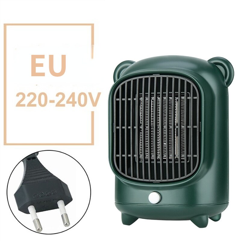 Wind Heizung Mini Erwärmung Fan Tragbare Haushalt Schlafzimmer 110V 220V 500W Überhitzung Schutz Elektrische Desktop Schnelle Luft heizung Fan: EU 220V-240V GREEN