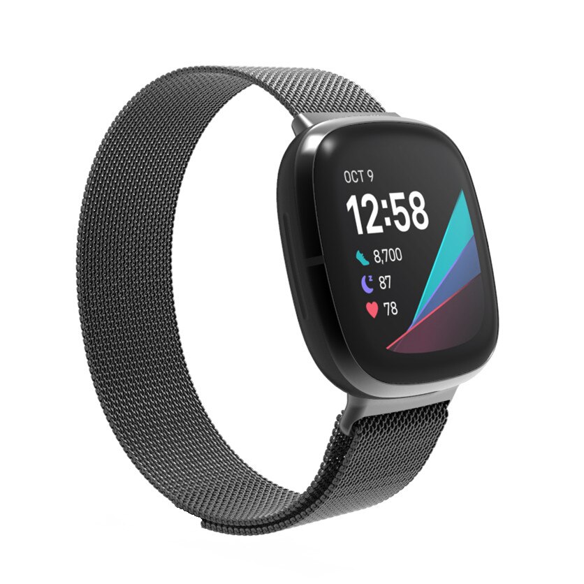 Ktab smartwatchband voor fitbit versa 3 roestvrij staal metalen fitbit versa bandjes milanese lus voor fitbit sense / fitbi versa 3: Zwart / Ik