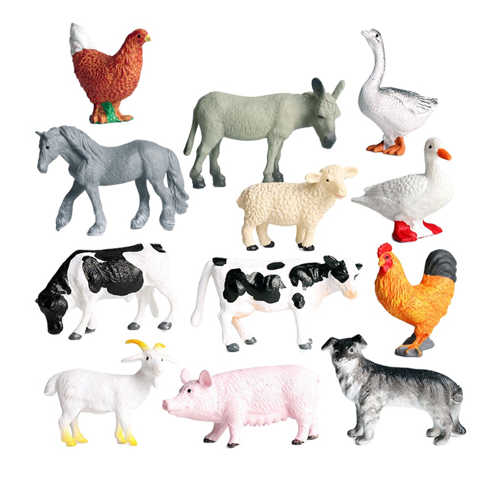 Simulation 12 Pieces Farm Animasl Model Set Cow Duck Goose Educational Toys