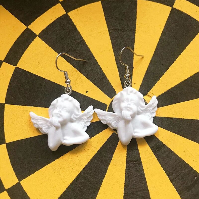 1 paire Blanc Baroque Cupidon Ange Boucles D'oreilles Pur Mignon Fille Boucles D'oreilles Ange Chanceux Boucles D'oreilles Bijoux Pour Les Femmes Filles: 3