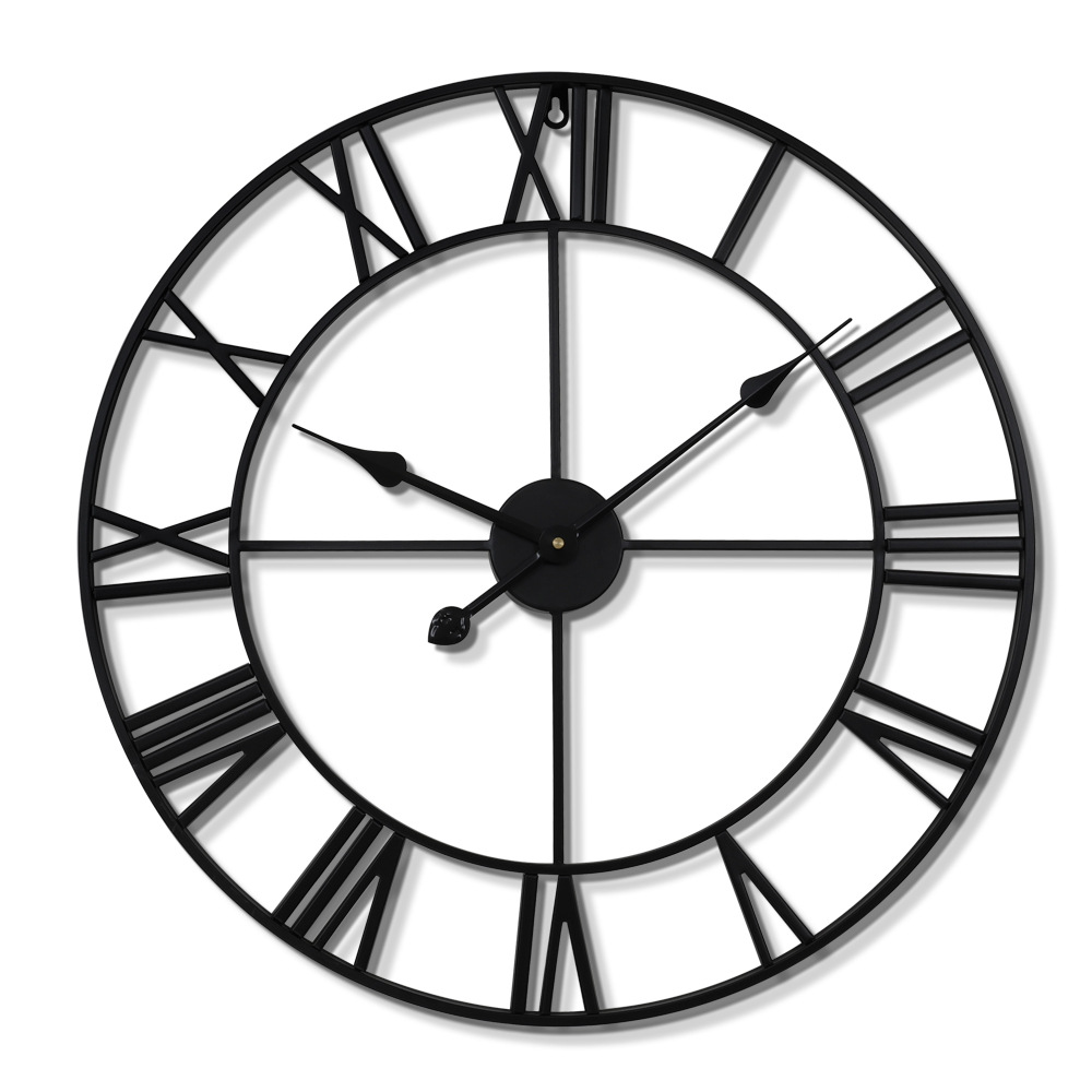 American Wrought Iron Wall Clock Cross-border Round Retro Roman Clock Silent Living Room Wall Clock