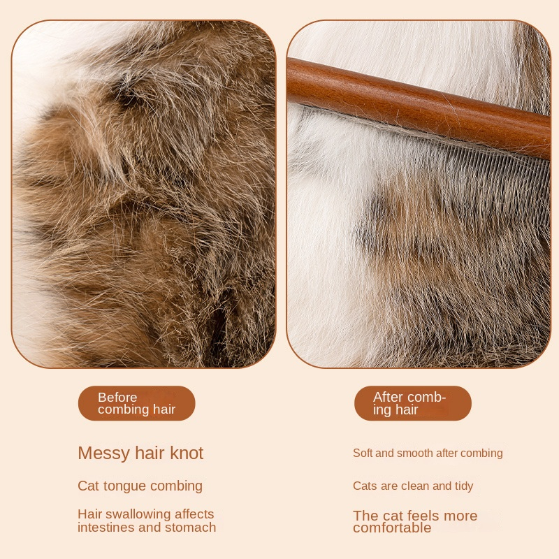 Kattenkam Kattenaccessoires Roestvrij staal Pet Hair Remover Houten handvat Stevige kattenhaarkam Pet Grooming Hondborstel Reinigingsgereedschap