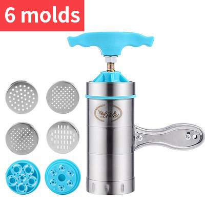 Manual small pasta machine stainless steel pasta press with small noodle strips, machine made of 5 moulds: 6 molds blue