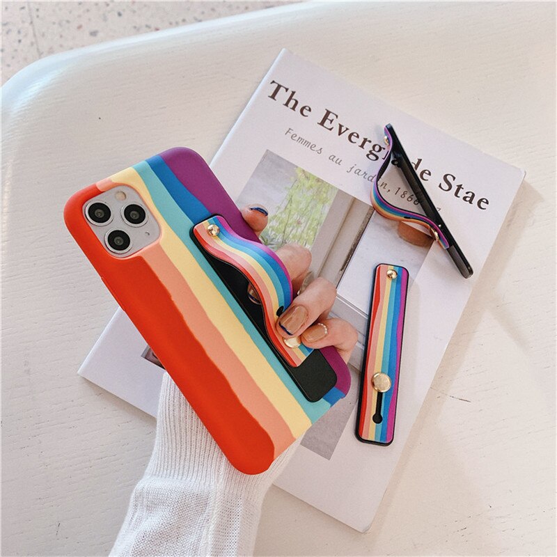 1 pz Candy color cuore custodia per cellulare staffa supporto per cinturino da polso push stretch cinturino da polso in silicone supporto per impugnatura per dito