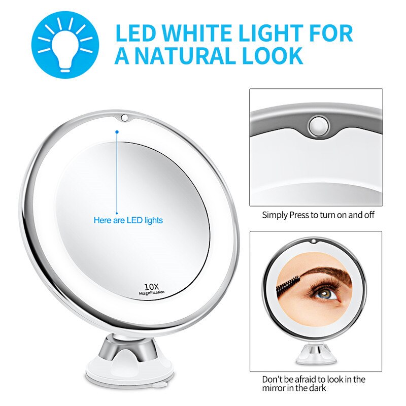 Riippuva meikkivalo matka kannettava led-meikkipeili 10x led-valolla