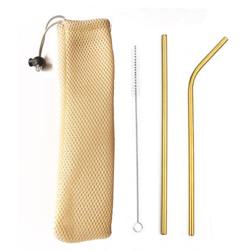 18/10 Stainless Steel Collapsible Straw Set Reusable Telescopic Drinking Straw Portable Straw For Travel Metal Drink Straw Brush: Gold