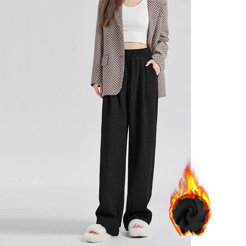 Pantalones de chándal holgados de lana y Cachemira para mujer, pantalones deportivos rectos de cintura alta elásticos cálidos informales para mujer, pantalones de de invierno 2024: XL / Beige