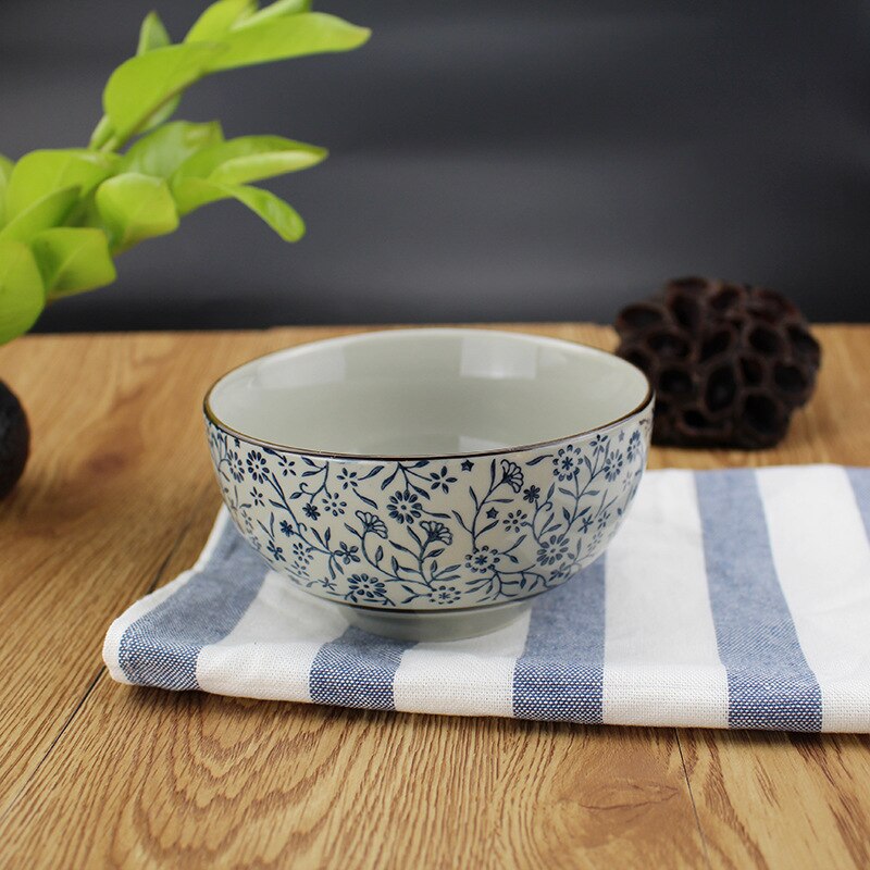 Japanese-style Plates And Bowls Round Floral Ceramic Plate Household Dinner Dishes Rice Soup Noodles Bowl Tableware: C-bowl