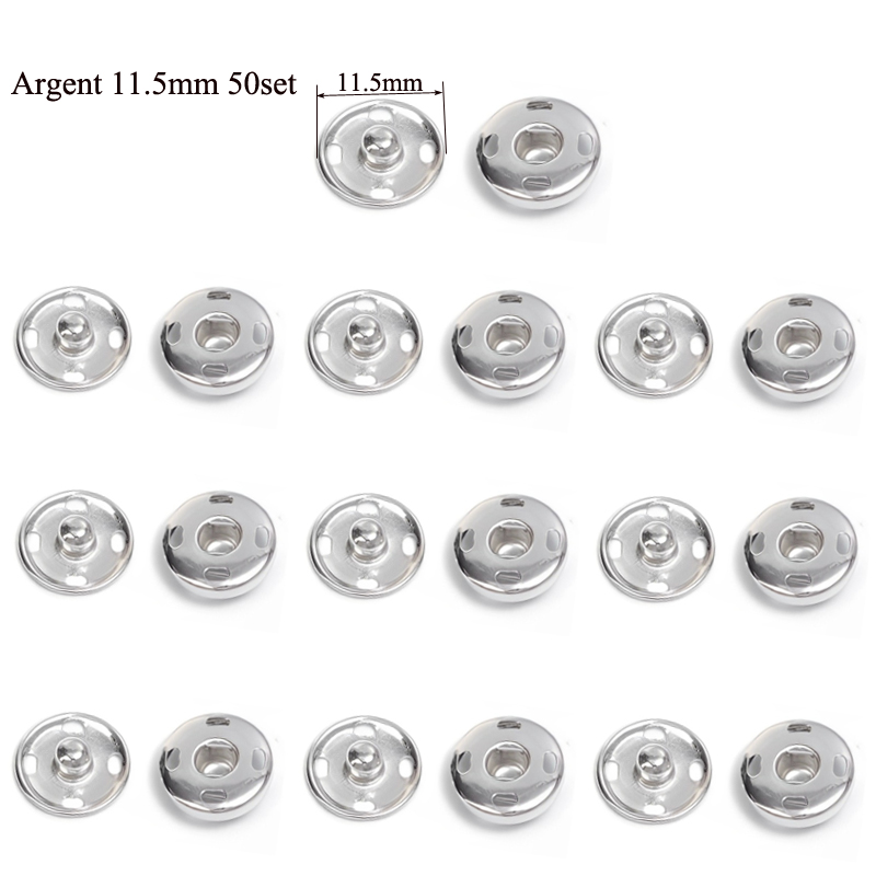 Juego de 10/50 botones a presión de Metal de 10-21mm, Color negro y plateado, botones de cierre a presión para ropa de costura DIY, botones de presión artesanales: Gris claro