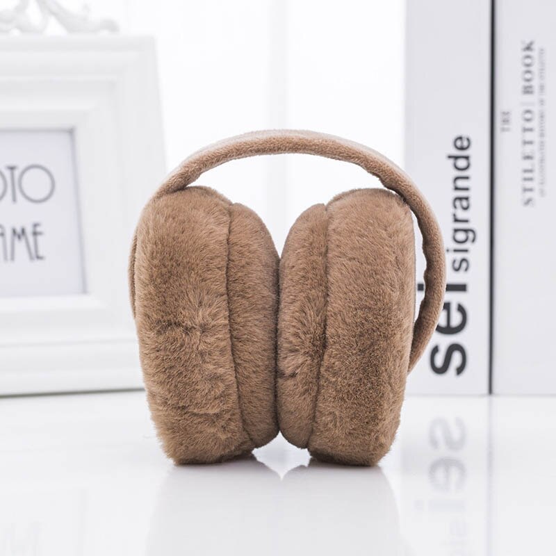 Hiver unisexe hiver cache-oreilles en peluche pliable couleur unie femmes hommes chauffe-oreilles Orejeras De Invierno: brown