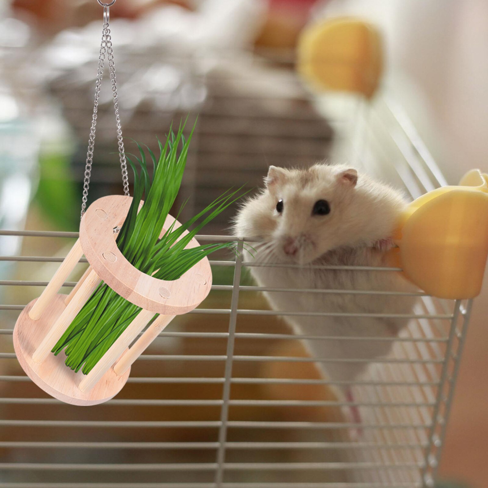 Kaninchen Heu Feeder Rack Holz Lebensmittel Krippe Gras Halter Heu Essen Bin mit Kette