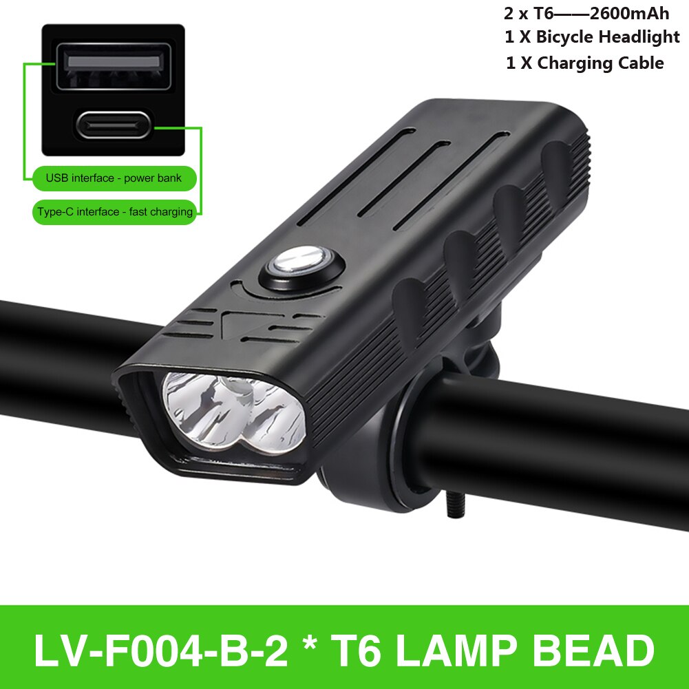 Luz LED superbrillante para bicicleta, faro delantero y trasero de 10000mAh, recargable vía USB, 3000 lúmenes, 5T6: 2 X T6