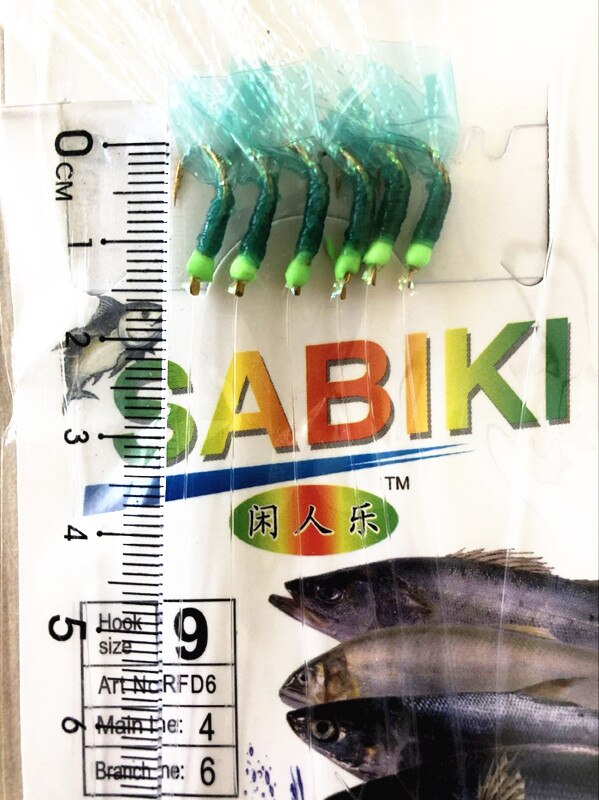 10 paket grönt gummidrag sabiki fiskeriggar gyllene krokar karpgäng havsbeten: Krok storlek 9