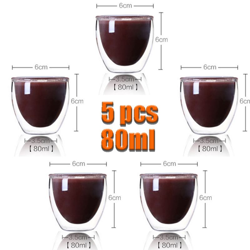 80ml doble kopper gjennomsiktige håndlagde varmebestandige tedrikkekopper mini whiskykopp 100 celsius espresso kaffekopp: E