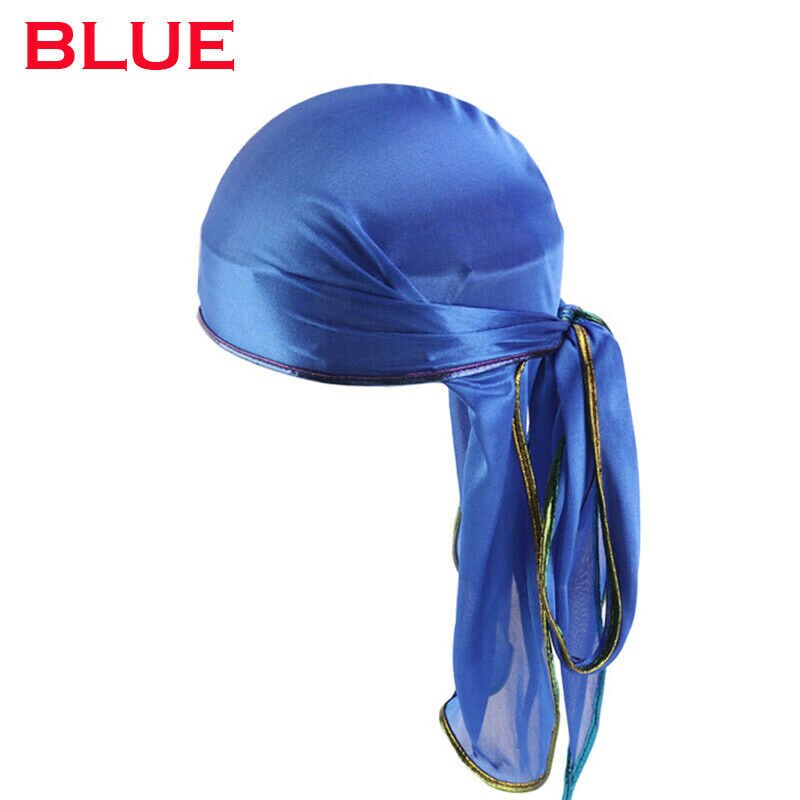 Novedad Unisex hombres mujeres Casual seda satén Bandana sólido turbante accesorios para la cabeza: Azul