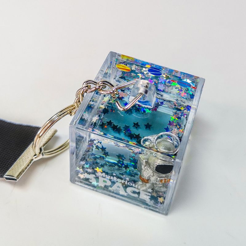 Mysterieuze Ruimte Quicksand Vierkante Sleutelhanger Astronaut Bag Charm Sleutelhanger Sieraden Glitter Bewegende Vloeistof Sleutelhanger Creatief Cadeau