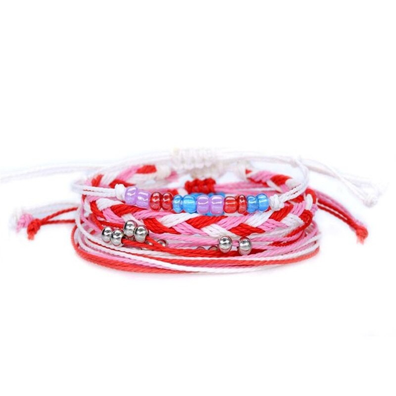 4 pièces/ensemble Boho perles colorées à la main multi-couche cire ligne Bracelet femmes plage surf été vêtements bijoux accessoires: MS542