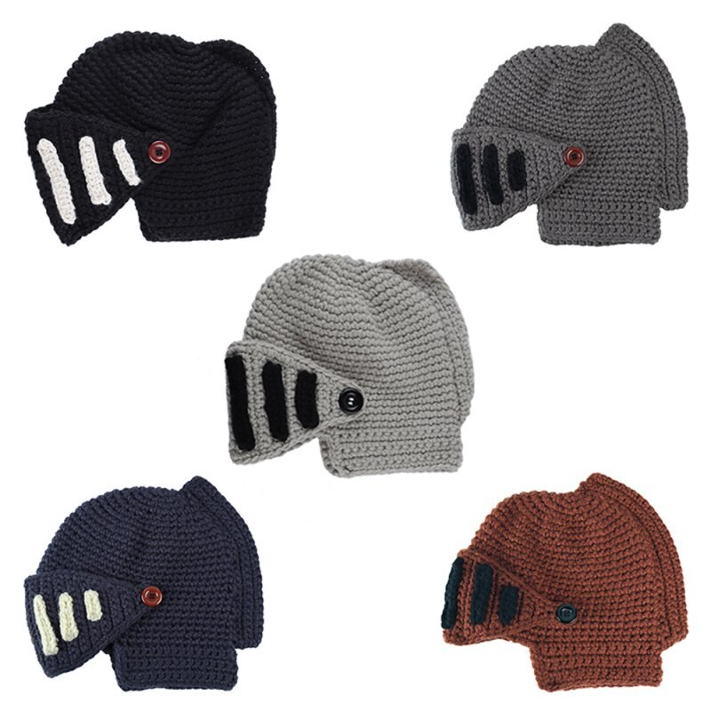 Novelty Roman Hat Winter Beanie Hats For Men Warm Mask Knight Helmet Knitted Cap Handmade Gladiator Mask Hat