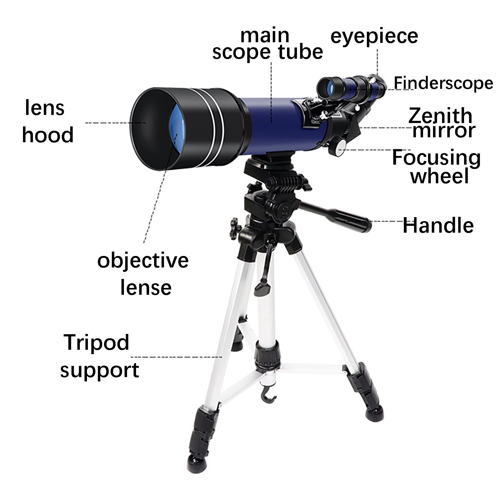 Telescopio astronómico 4 #, telescopio Refractor de 70mm, observación de la Luna para niños, adultos, astronomía, principiantes, lente 16x 67x con buscador
