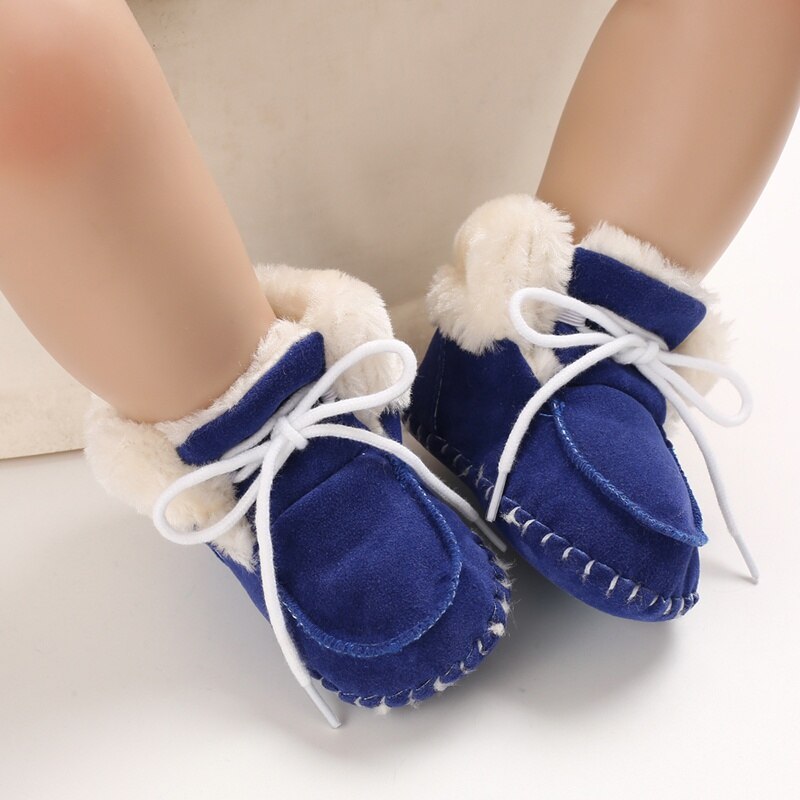 Patpat Winter Baby/Peuter Effen Pluis Lace-Up Strik Katoen Prewalker Schoenen Voor Baby Unisex Sneeuw laarzen