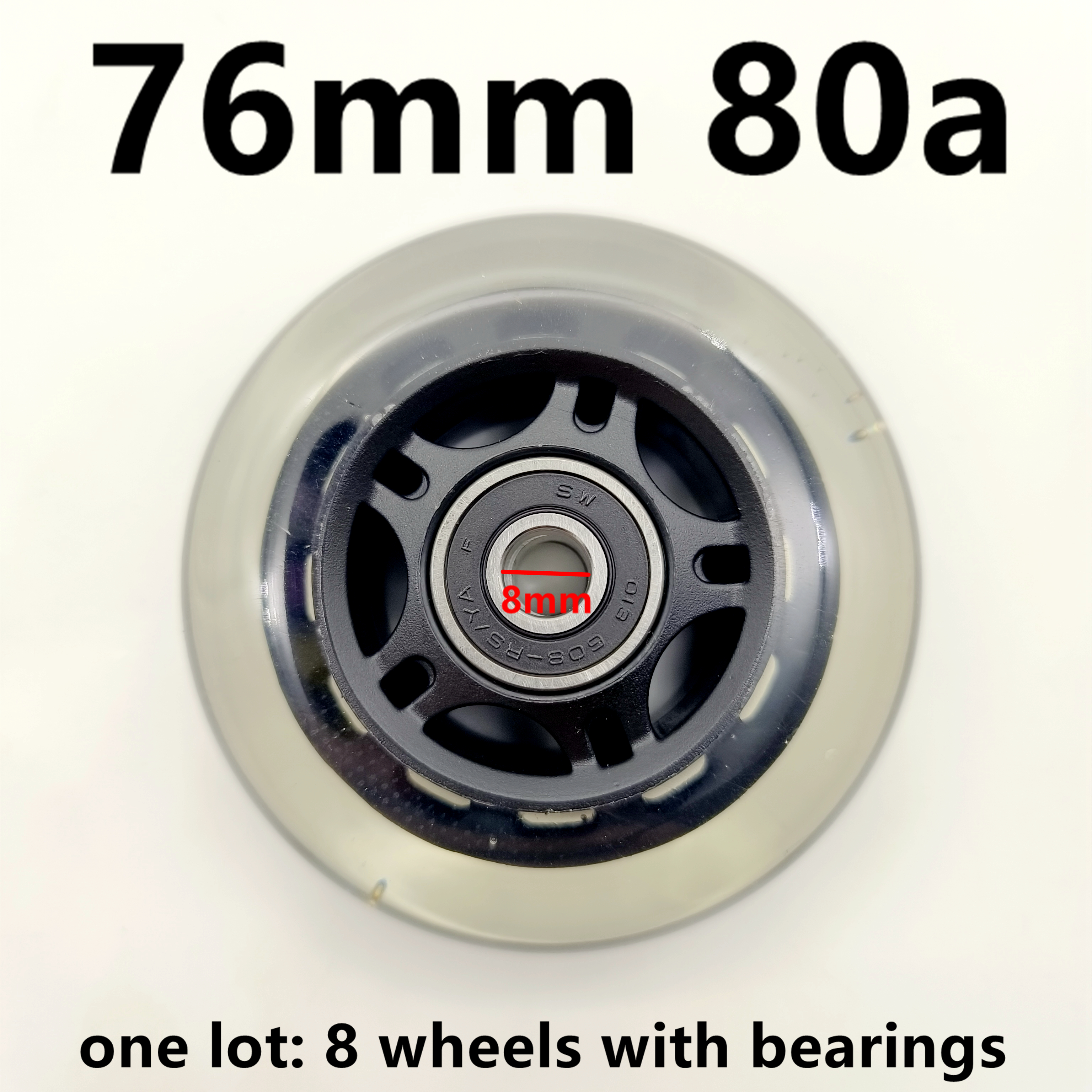 rolschaatsen wiel scooter wiel 80x24 zwart grijs transparante kleur 8pcs/lot