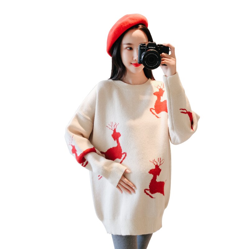 6001#  julehjortstrikkede gravidgensere høst vinter koreansk pullover klær for gravide løs graviditet