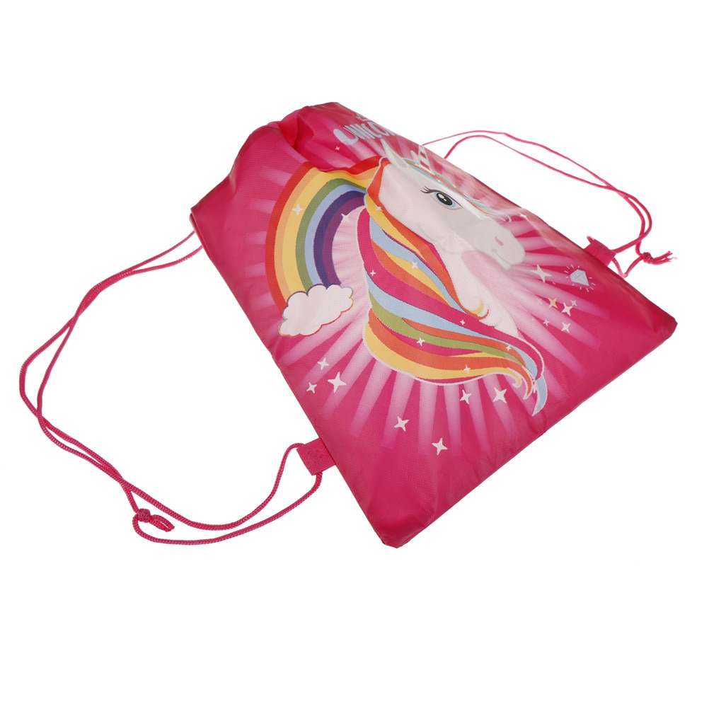 1 Uds. Bolsa con cordón de unicornio de dibujos animados para recuerdos de de cumpleaños de niños Paquete de almacenamiento de viaje para mochilas escolares de 36*27cm