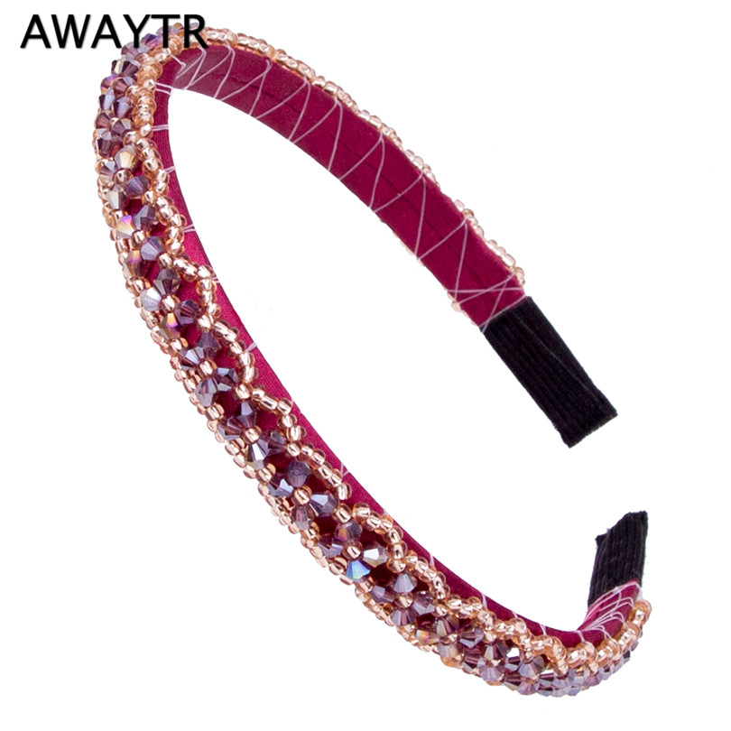 AWAYTR Trendy Kleurrijke Steentjes Elastische Haarband Haaraccessoires voor Vrouwen Party Vintag Crystal Hoofdband Tiara: red