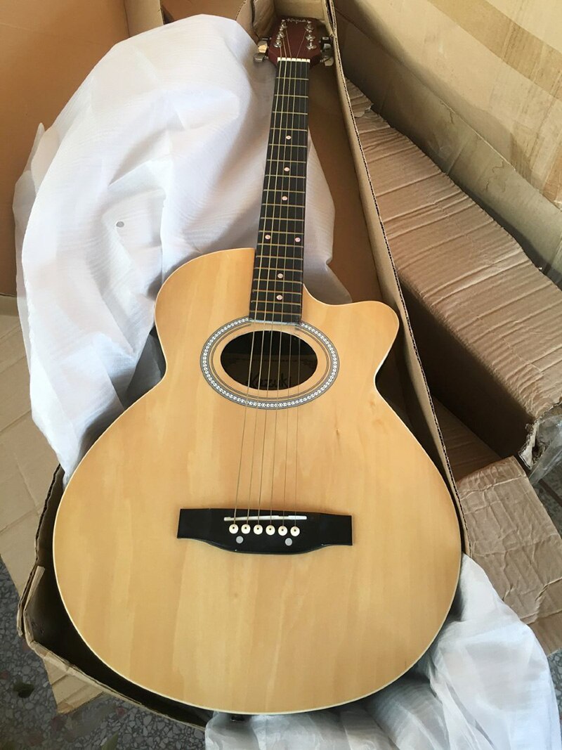 Round back 38 inch stock basswood top electric acoustic guitar 6 string folk guitar with small flaws without truss rod: m3 guitar with EQ