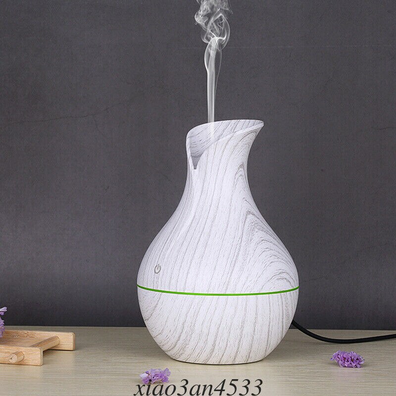 Uk 130Ml Mini Led Ultrasone Luchtbevochtiger Diffuser Essentiële Olie Mist Aroma 3 [Wit Houten Graan]