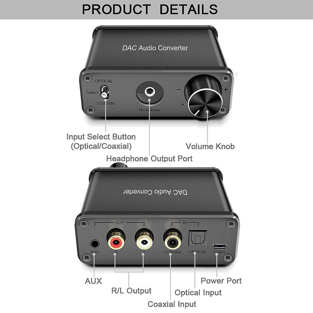 192Khz Accessoires 3.5Mm Cinema Dac Converter Digitaal Naar Analoog Volumeregeling Coaxiale Voor Hd Dvd Aluminiumlegering Stereo tv