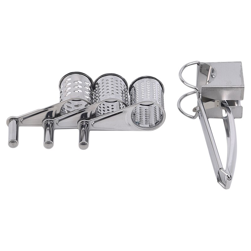 Silver Stainless Steel Cheese Hand-Cranked Rotary Chipper Chocolate Grater Sliced Shredded Kitchen Tools: Three